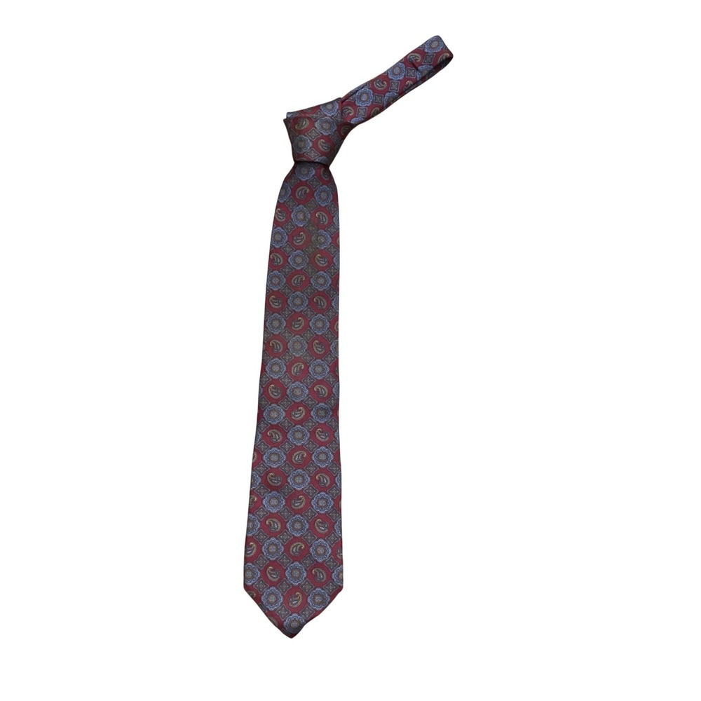 Liberty of London Mens Silk Tie Burgundy Blue Paisley Medallion Made in USA